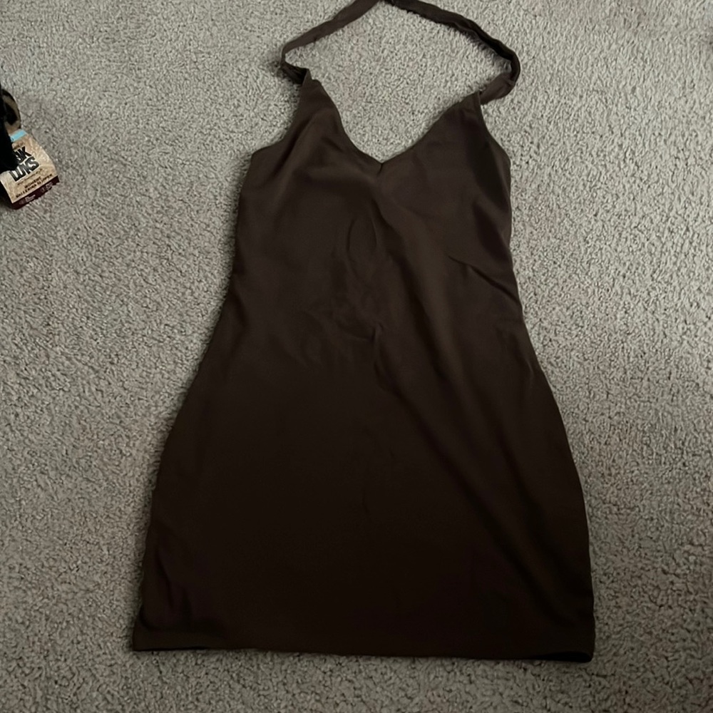 Brown bodycon halter tie dress size s brand SO